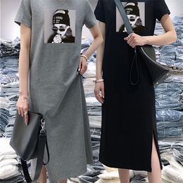 Summer Cartoon Women Dress Short Sleeve Printed O-Neck Medium Long Black Plus Size Dresses Female Casual Clothes 2020 Vestidos LJ200820