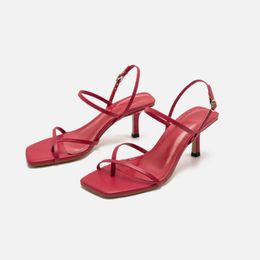 2022 Summer Square Toe Roman Sandals High Heels Flip Flops Platform All-Match Ankle Strap Suit Female Beige Womens Shoes Gladia