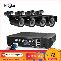 Hiseeu Home Security Cameras System Video Surveillance Kit CCTV 4CH 720P 4PCS Outdoor AHD Camera