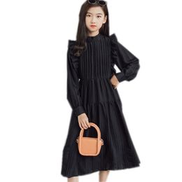 6 to 16 years kids & teenager girls spring fall pleated flare midi dress child girl fashion black white casual dresses clothes 211231