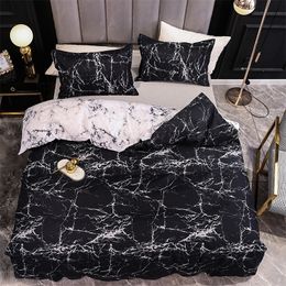 Black and White Colour Bed Linens Marble Reactive Printed Duvet Cover Set for Home housse de couette Bedding Set Queen Bedclothes 201021