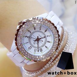 Bs Reloj de cerámica Mujeres Famosa marca Vestido elegante Mujer Reloj de pulsera Moda Mujer blanca Relojes de pulsera Reloj de diamantes de imitación 201114