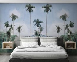 Nordic 3d Wallpaper WindTropical Rain Forest Coconut Tree Thatched House Landscape Background Wall Romantic 3d Wallpaper
