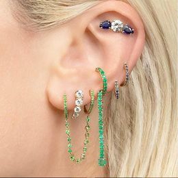 Rainbow cz paved Double Hole Stud Earrings for Women Pendientes Earrings Tragus Helix Body Piercing Jewellery Gift