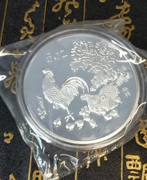 99.99% Chinese Shanghai Mint Ag 999 5oz zodiac silver Coin_year of chicken art