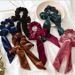 Solid Hair Scarf Velvet Bow Scrunchies Hairband Elastic Hair Ties Ropes Girls Ponytail Holder Winter Headwear Hair Accessories 6 Color D6202