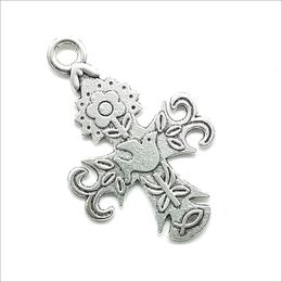 silver cross charms for bracelets UK - Lot 30pcs Big Flower Pigeon Cross Antique Silver Charms Pendants DIY Findings For Jewelry Making Bracelet Necklace Earrings 47*30mm DH0858