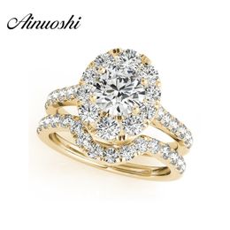 AINUOSHI Fashion 925 Sterling Silver Women Engagement Ring Sets 1 Carat Yellow Gold Color Lady Bridal Ring Sets Jewelry Gifts Y200106