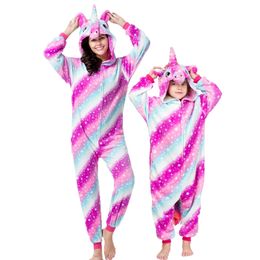Kigurumi Adult Unicorn onesie Pyjamas Flannel Anime Pijama Girl boy Cosplay Warm Sleepwear Hooded Homewear Women Animal Pyjama 201113