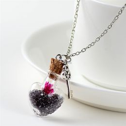 Dry Flower Key Heart necklace Wish Bottle Necklaces Drift Bottle pendant women fashion jewelry will and sandy new