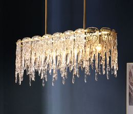 All copper modern crystal dining room chandelier rectangular simple Nordic dining room new light luxury creative glass lamps