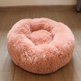 Hot Long Plush Dog Bed Winter Warm Round Sleeping Beds Soild Colour Soft Pet Dogs Cat Mat Cushion Dropshipping LJ201203