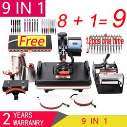 30*38cm 9 in 1 Combo Heat Press Machine Sublimation Heat Transfer Machine For T Shirt/Plate/Mug/Shoe/Pen/Cap/Phone Case/Bottle