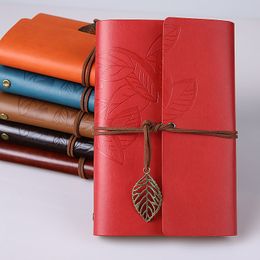 PU Cover Coils Notepad Book Soft CopyBook Blank Notebook Retro Leaf Travel Diary Books Kraft Journal Spiral Notebooks Stationery