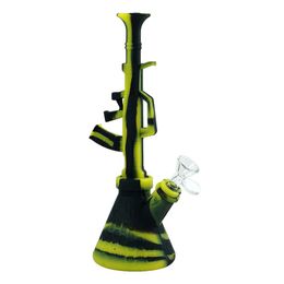 new gun shape silicone water bong glass pipes unbreakable heady Bong dab rig Silicone water pipe Hookah for smoke dry herb wax vaporizer