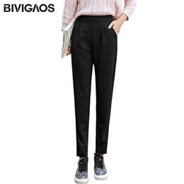 BIVIGAOS Spring Summer New Ladies Korean OL Black Harem Pants Breathable Thin Casual Pencil Pants Simple Suit Trousers For Women T200103