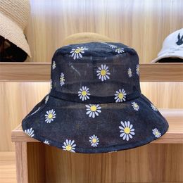 Womens Sweet Cute Floral Bucket Beach Summer Wide Brim Sun Hat Kentucky Derby Church Party Hats Cap in Black White Blue Y200714