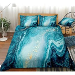 Chic Girly Marble Duvet Cover Set Mint Gold Glitter Turquoise Bedding Set Abstract Aqua Blue Quilt Cover 3PCS Dropship King 201021