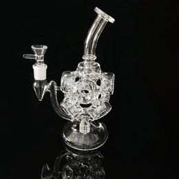 9.4 inch Smoking Pipe Recycler Oil Dab Rigs Transparent Shisha Hookahs Eight circle Thick Glass Bongs Clear 14mm Water Pipes cool gifts