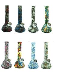 2022 new 7.5'' Glow in the dark beaker water pipe with printing silicone portable pyrex tobacco glass bong smoking dab rig