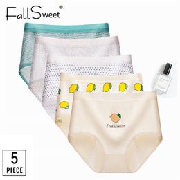 FallSweet 5 pcs/ lot ! Cute Printed Period Underwear Leak Proof Women Lingeire Mid Waist Cotton Menstrual Panties LJ200822