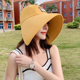 anti-UV wide Brim full face sun hat for women vacation summer panama foldable bucket hat large brim korean beach sun hat Y200602