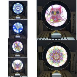 Round Circle Diy Diamond Painting Mirror With Lights Diy Crafts Butterfly Owl Unicorn Mandala Diamond Mosaic Beads 201202