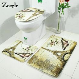 Bath Mats Zeegle 3pcs/set Bathroom Rug Toilet Anti-slip Lid Covers Absorbent Shower Mat Foot Pads Decor1