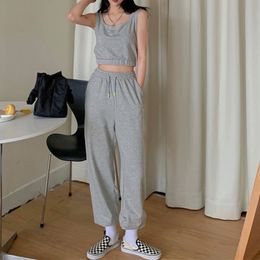 Korean Style Loose Joggers Woman Pants Sweatpants Vintage Grey Casual Trousers High Waist 2020 Autumn Streetwear Women Fashion T200609
