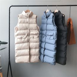 Women Winter Vest Coat Stand Collar Women Long Vest Warm Women Tops Vest Chaleco Mujer Gilet Casaco Feminino 201214