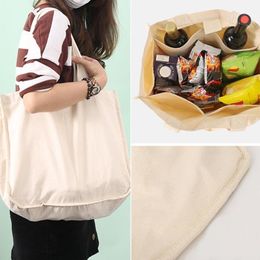 Portable Canvas Split Grid Bag Fruit Vegetable Cotton Reusable Drawstring Shopping Shopper Tote Storage Bags
