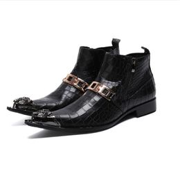 NEW Style Top quality Black Snake Skin Men Shoes Mens Western Motorcycle Boots Zipper party Dress Shoes