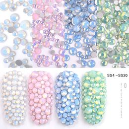 350pcs 5Gram Mixed Size ss3-ss30 Blue Green Pink White Opal 3D Crystal Nails Art Rhinestone,Flatback Glass Nail art Decoration