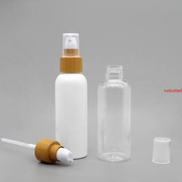 100ML 50pcs Transparent Plastic Bottle With Wood Grain Lotion Pump, Empty Cosmetic Toner Essence Packaging Bottlesgood qualtity