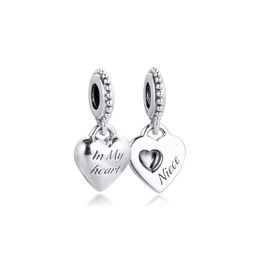 Tante Niece Split Heart Dangle Charms 925 Sterling Silber passend für Original-Armband-Halsketten Charm-Perlenanhänger für Schmuck DIY 799188C00