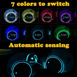 2X Car Dome LED Cup Holder Automotive Interior Lamp USB Multi- Colorful Atmosphere Light Drink Holder Anti-Slip Mat Product Bulb