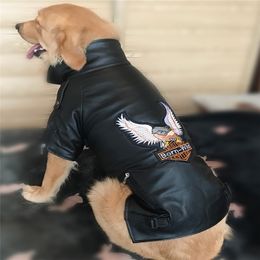 Waterproof Big Large Dog PU Leather Jacket Soft Pet Coat Eagle Trim Autumn Winter Overcoat Sport Outerwear Clothing For Huge Dog 201126