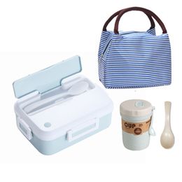 Microwave oven Lunch Box With Tableware Cup Leakproof Portable Food Container Office School Hiking Camping Kids Health Bento Box T200710