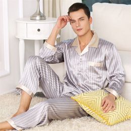 mens Pyjamas Silk Satin Long-sleeved Sets comfortable Coat + pants Elastic waist Luxury Nightwear Suit Print mens Pyjama set LJ201113