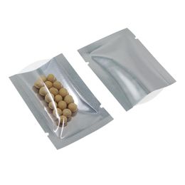 Claro frontal blanco plata abierto superior mylar bolsas calor sellado de plástico aluminio papel de aluminio bolsas de embalaje plana comida de almacenamiento de vacío de alimentos