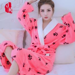 Soft Robe Womens Bathrobe Winter Warm Coral Fleece Women's Bathrobe Nightgown Kimono Floral Dressing Gown Sleepwear Home Clothes 210203