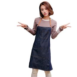 2020 Adjustable Denim Jean Aprons with 3 Pockets for Women Men Chef Barista Bartender Painter in Cooking Kitchen Bistro Cafe