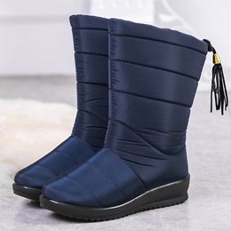 Winter Boots Women Shoes Mid-Calf Snow Boots Wedges Shoes Warm Fur Female Boots Waterproof Shoes Woman Footwear Botas De Mujer Y200915