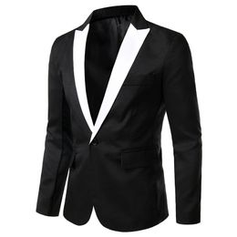 Black and White Contrast Mens Blazer Solid Slim Leisure Suit Jacket Men Wedding Groom Singer Costume Homme Colorblock Hombre 220310