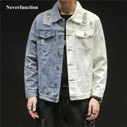 Men Hip Hop Blue white Patchwork Slim jeans Jackets Streetwear male Solid Colour Cotton Casual Denim Jacket Plus Size 5XL 201218