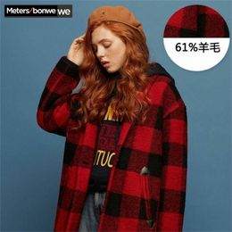 METERSBONWE Plaid Long Coat Female Autumn And Winter New Casual Korean Version Coat 201218