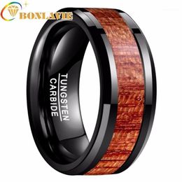 Wedding Rings BONLAVIE Fashion Jewelry Tungsten Men's 10mm Brown Artichoke Wood Carbide High Polished Black Color Ring1