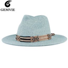 GEMVIE Soft Shaped Panama Style Paper Straw Hat For Women Summer Hat For Men Sun Beach Hat Jazz Fedora Y200602