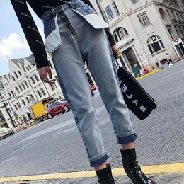 Stitching Reverse Pockets High Waist Boyfriend Jeans For Women Buttons fly Jeans Mom Patchwork Loose Straight ankle Denim Jeans 201105