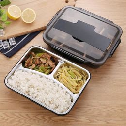 Portable Stainless Steel Bento Box Kitchen Leak-Proof Lunch Box Picnic Office School Insulation Thickened Plaid Food Container Y200429